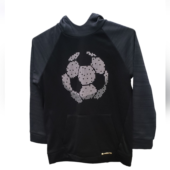 Tek Gear warm Tek grey heather & black soccer ball hooded sweatshirt L 14-16) - Picture 3 of 7